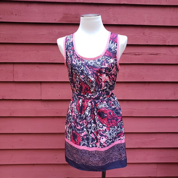 Forever21 Lightweight Mini Summer floral navy pink Dress Size Medium M - Picture 2 of 7